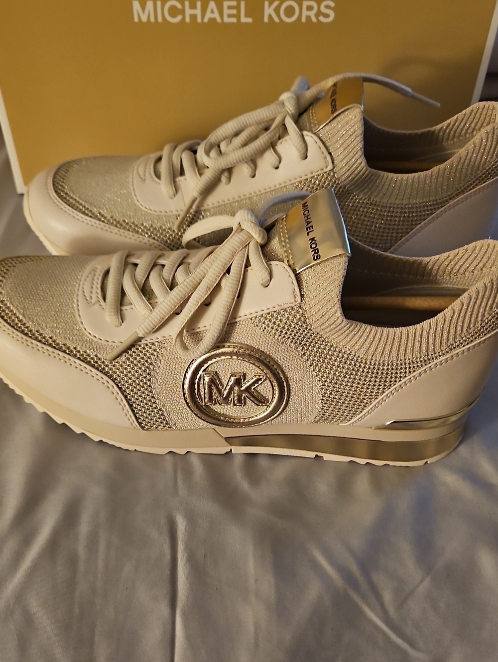 Michael Kors Women’s Cream Knit & Metallic Accent Sneakers